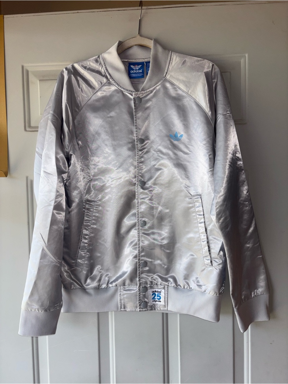 Adidas Originals NYC silver 25th anniversary satin jacket size S